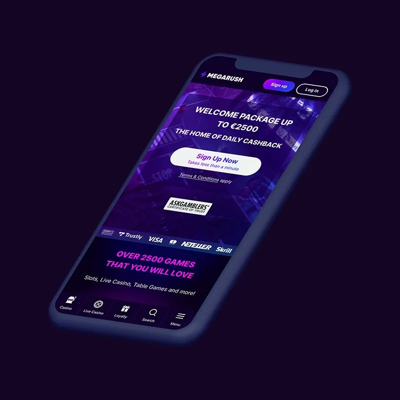 The MegaRush casino lobby on a single phone.
